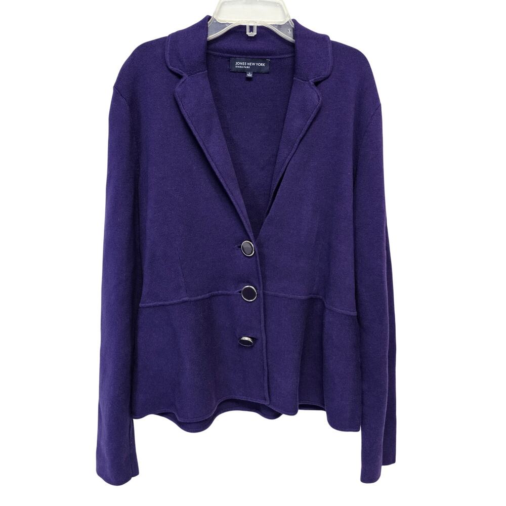 NWT Jones New York Signature Womens Purple Knit Blazer-Size Large